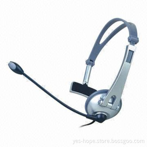 Unilateral call center headset with rotated mic
